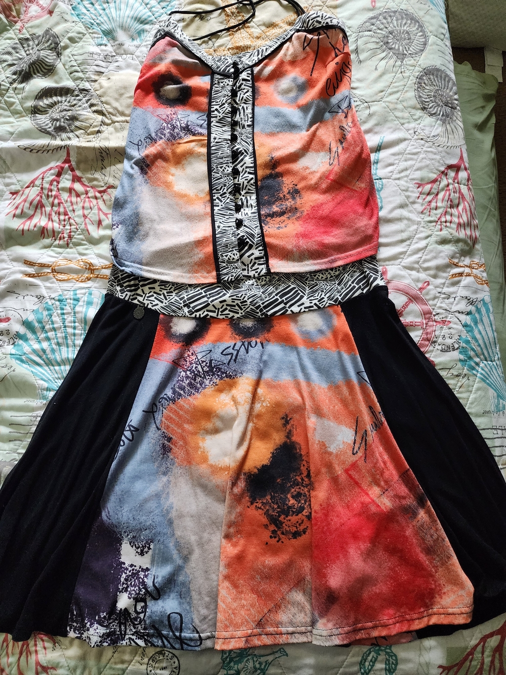 SmashBrand Color-Block Abstract Print Circle Skirt/Top Set, Size M, Vintage